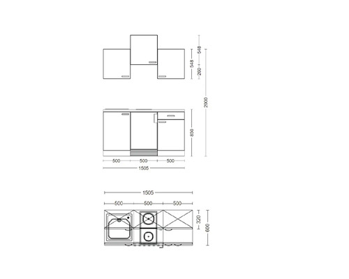 Flex Well Enkele Keuken met Apparaten Nano 150,5 cm beuken mat gedemonteerd omkeerbaar variant 00006910