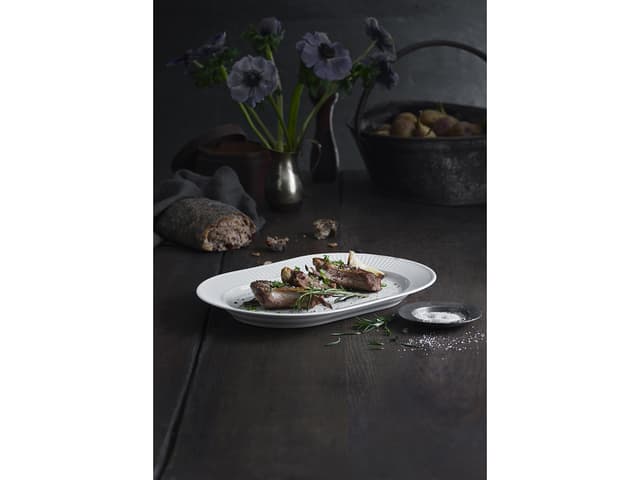 Pillivuyt Plissé Serveringsfad ovalt 36 x 25 cm Hvid