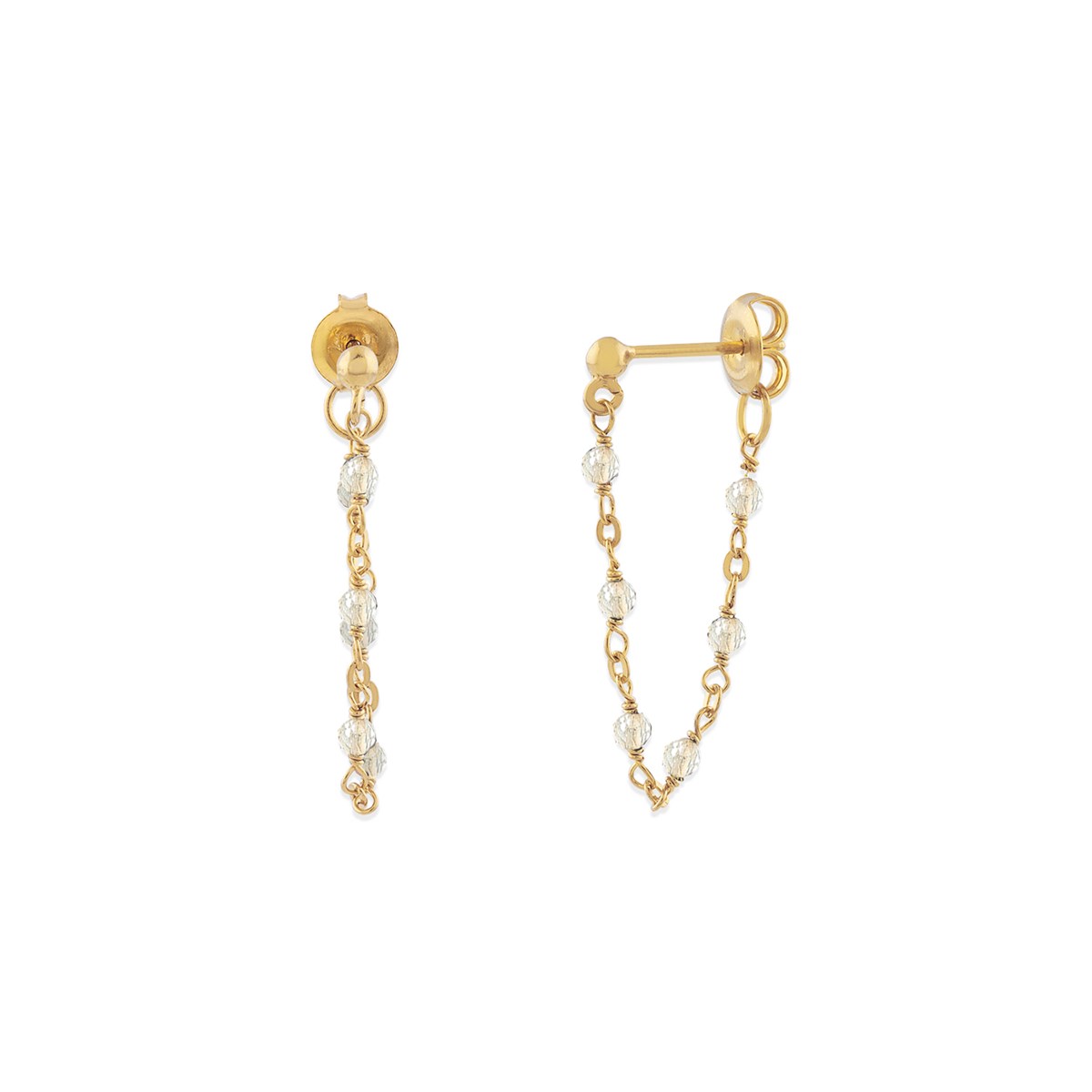 Boucles D'oreilles Argent Doré Chaine Et Pierres Naturelles Blanche