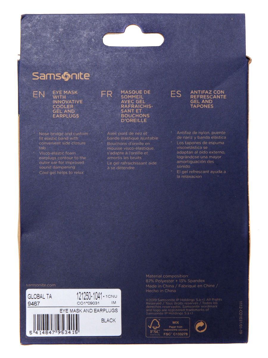 Masque de voyage avec bouchons d'oreilles Samsonite Comfort