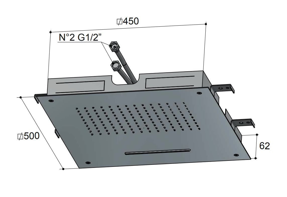 Hotbath Mate M142 inbouw hoofddouche vierkant 50cm met waterval geborsteld nikkel