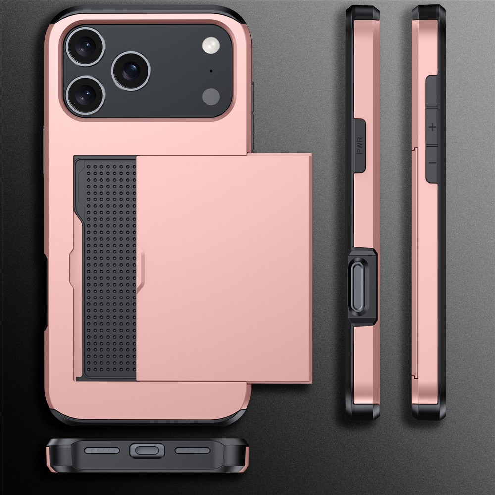 iPhone 17 Pro Max Hybrid Hardcase Hülle mit integriertem Karten Portemonnaie (aufschiebbar) - Schwarz