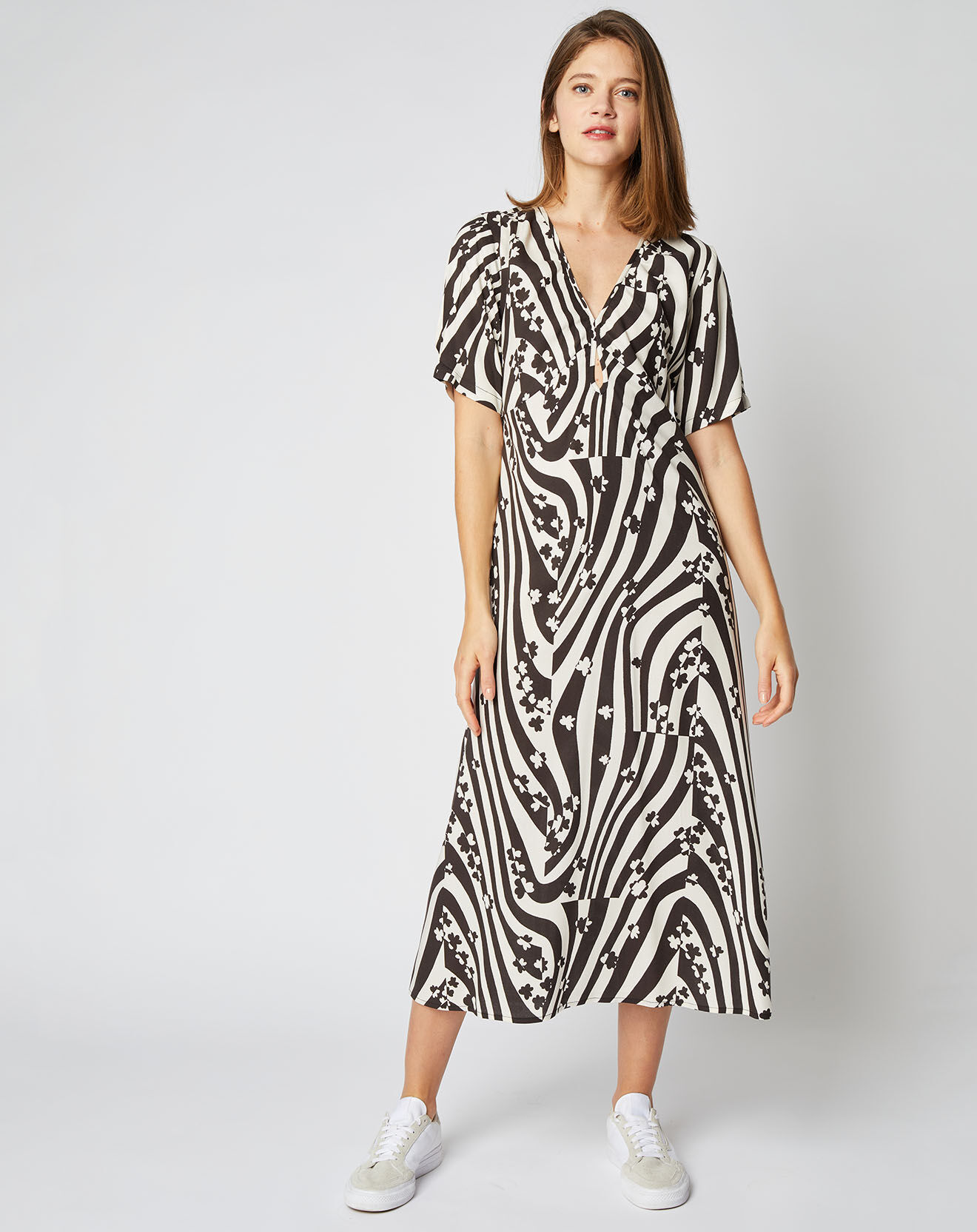 An'ge Robe mi-longue Zoé à motifs noir/blanc