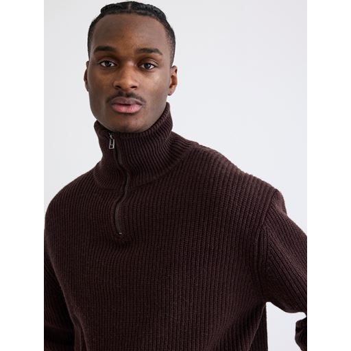 Woodbird Lass Wool Half-Zip Striktrøje, Brown, M