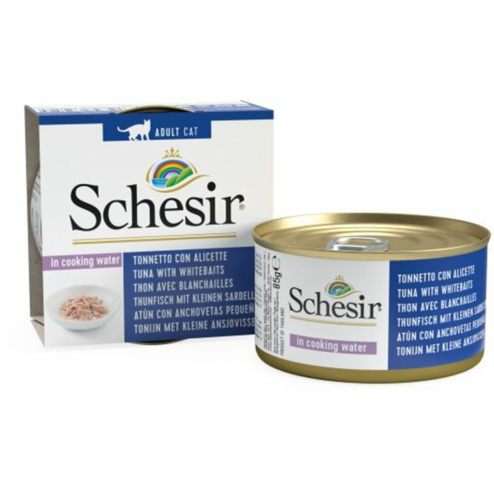 14x Schesir Kattenvoer Gekookte Tonijn en Witvis met Rijst85 gr