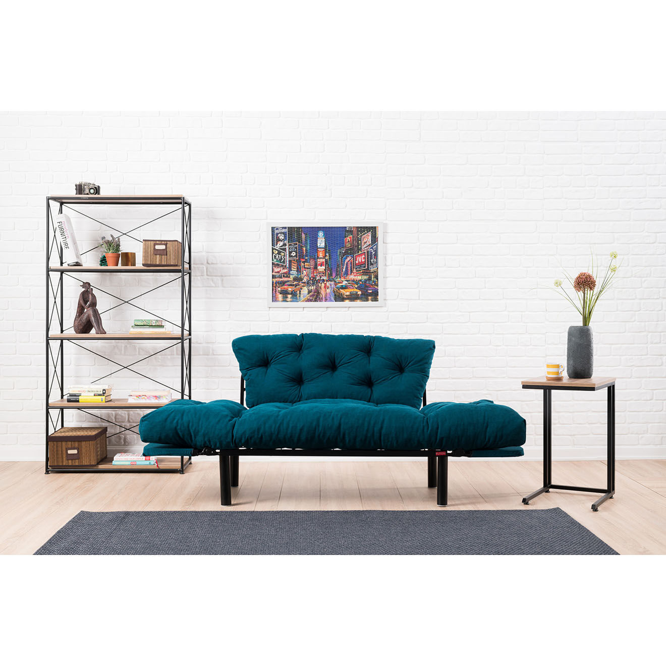 Atelier del Sofa Canapé 2 places convertible Nitta bleu pétrole - 155x85x73 cm