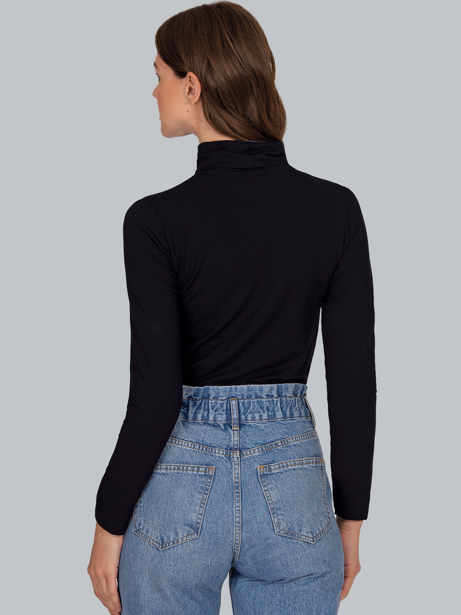 Rollkragenshirt aus Viskose Schwarz