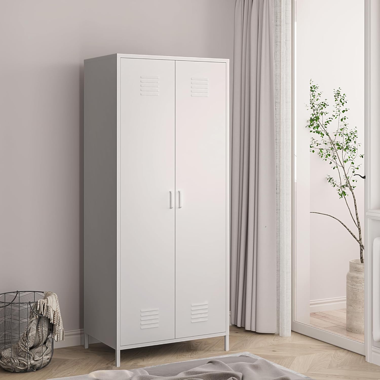 [en.casa] Kleiderschrank Seinäjoki Spind Kleiderspind Umkleidespind 180 x 76 x 50 cm Metallschrank Mehrzweckschrank mit Zwei Türen Garderobenschrank Umkleideschrank Allzweckschrank Stahl Weiß