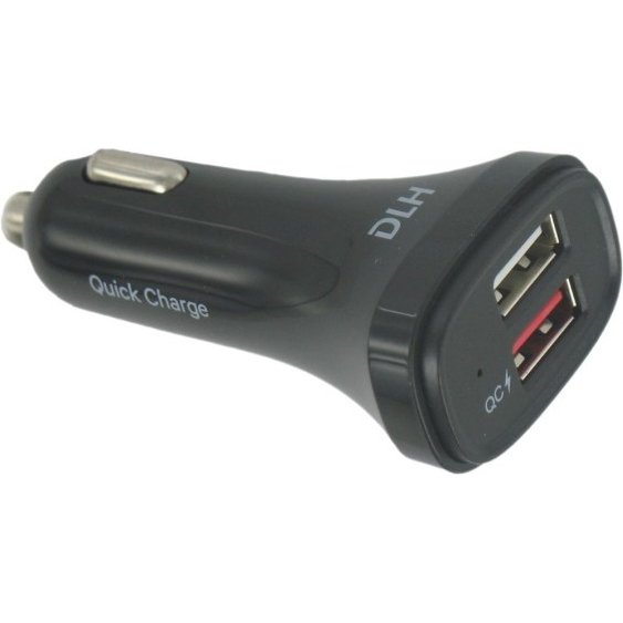 DLH Chargeur voiture USB-A Quick Charge 3.0 livre avec cable USB-C et cable micro USB. 2 ports USB dont 1 port QC Qualcomm 3.0.