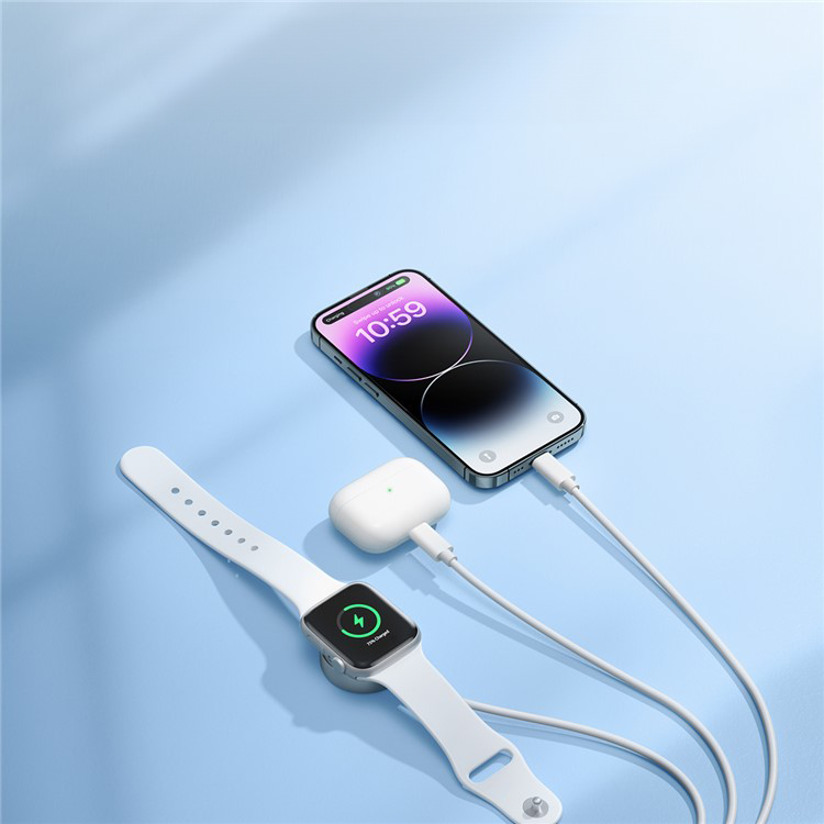 (1.2m) 3.5 A 3in1 USB A auf 2x Lightning / Apple Watch Magnetisches Ladekabel Datenkabel - Weiss