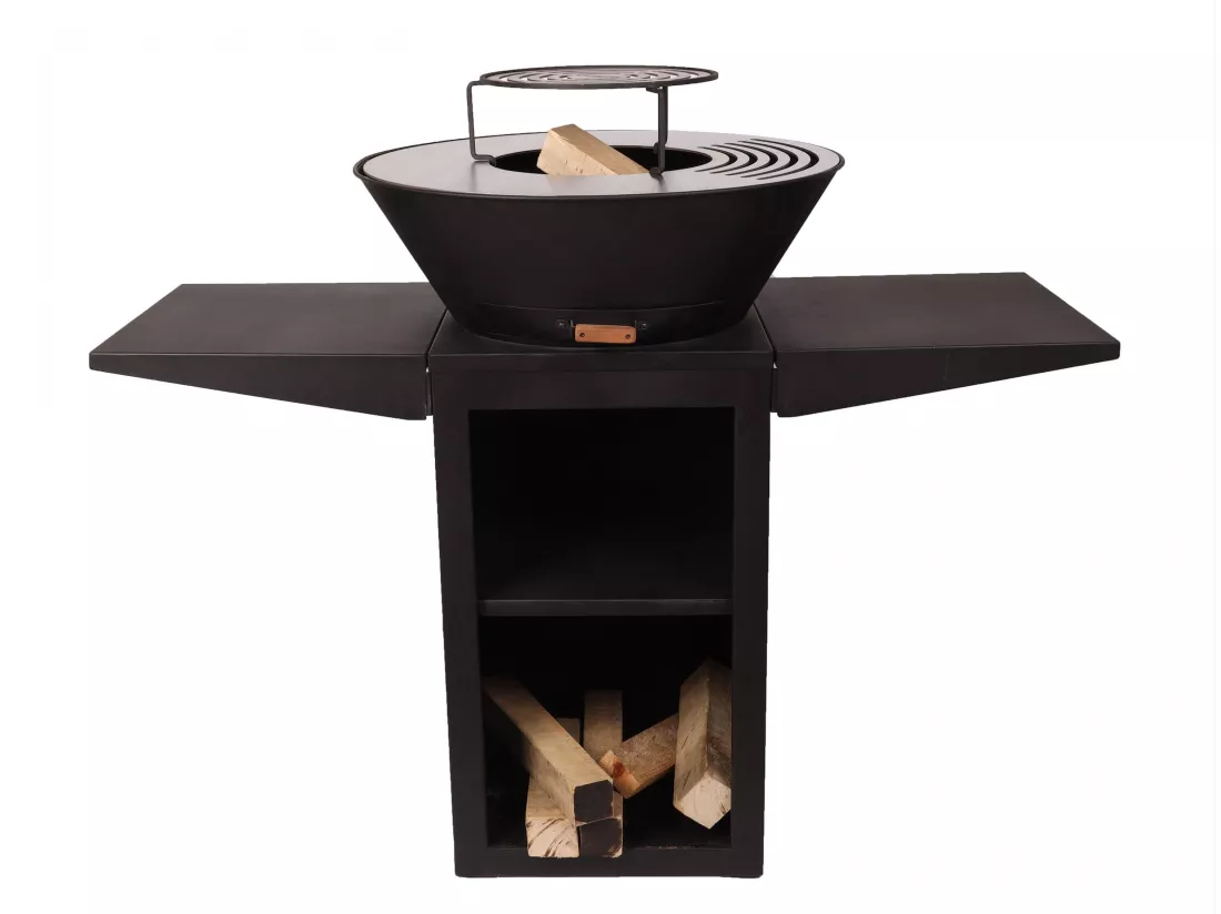 Barbecue avec plaque ronde, grill et support