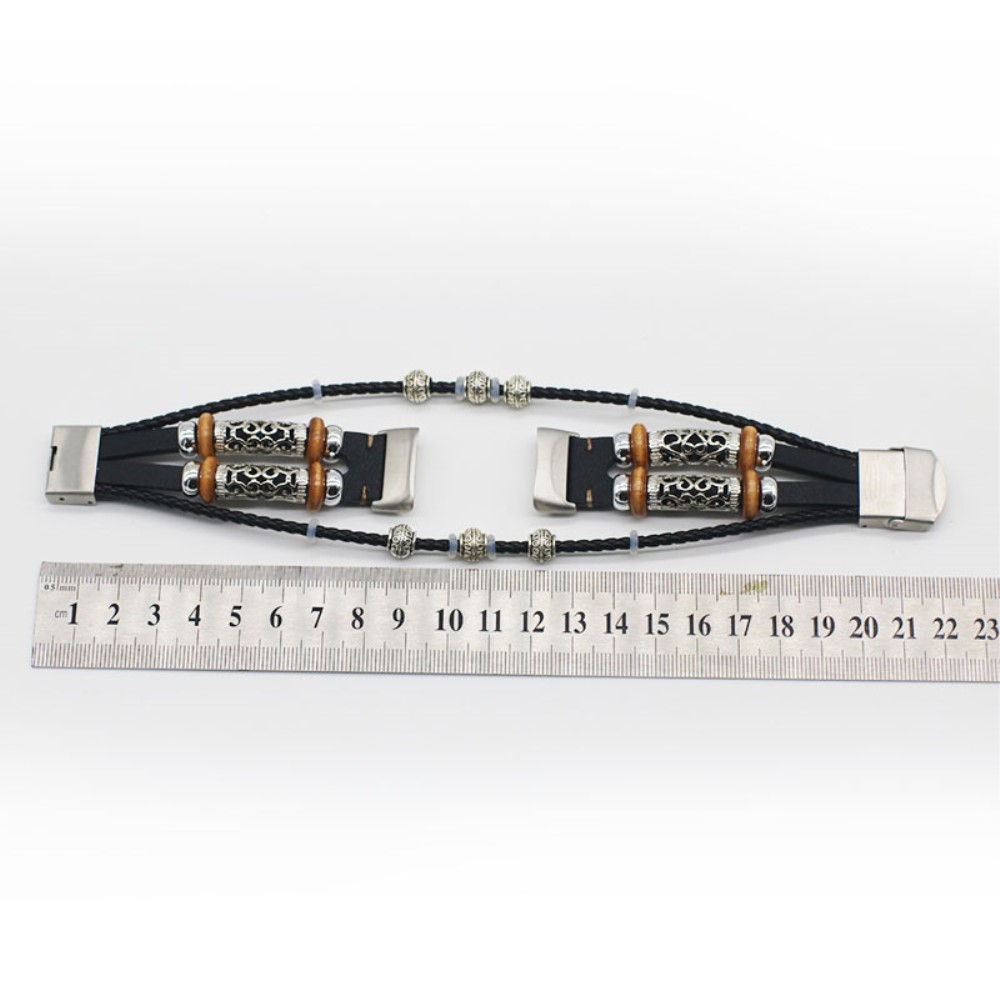 Fitbit Charge 6 / 5 Echtleder Fashion Armband (Gelenkumfang: 220mm) - Schwarz / Silber