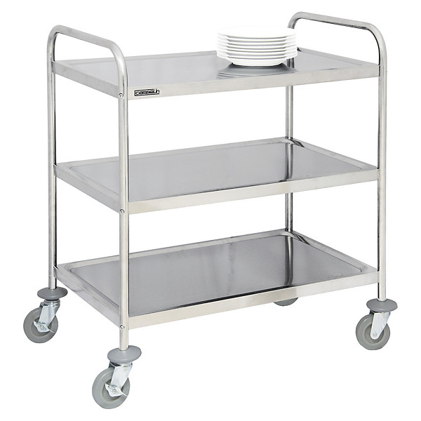 Chariot en inox 3 plateaux avec barre de poussée force 120 kg