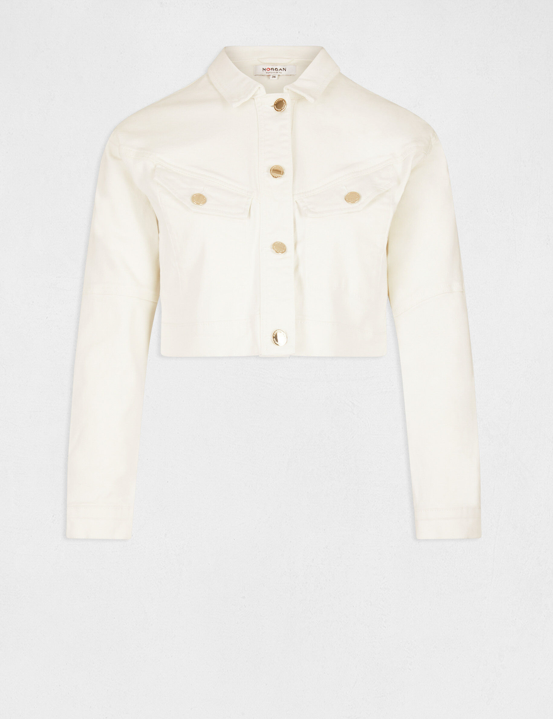 Veste droite boutonnée en jean ecru femme - ecru