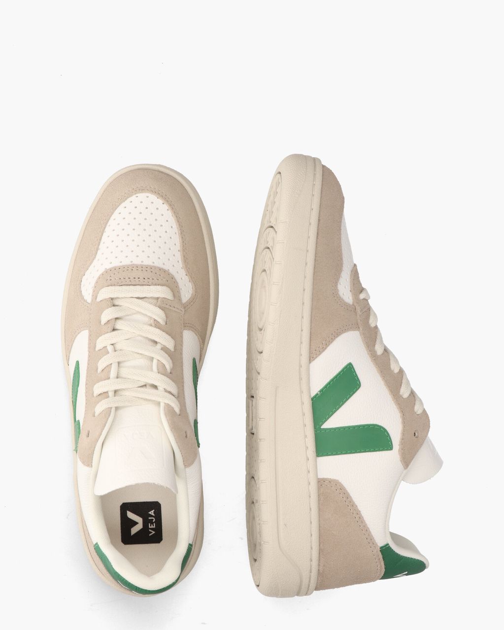 Veja V-10 Chromefree Leather Wit/Groen/Beige Herensneakers