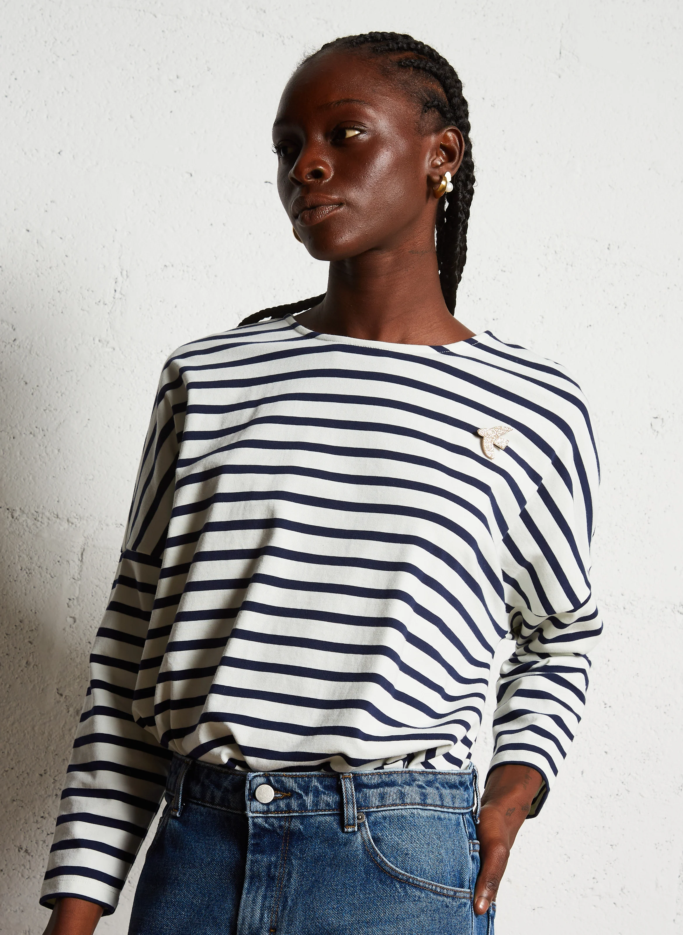 FILLY - Tee-shirt manches longues rayé en coton | Bleu