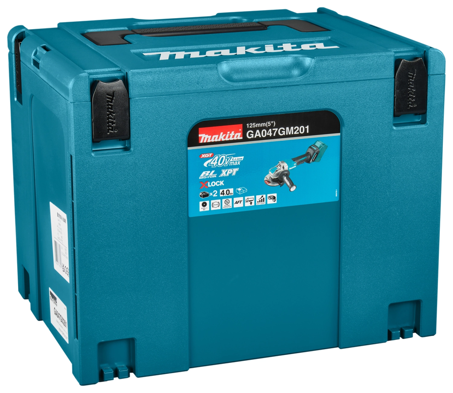 Makita GA047GM201 XGT 40V Max Li-ion Accu Haakse slijper set (2x 4,0Ah) in Mbox - 125 mm - koolborstelloos