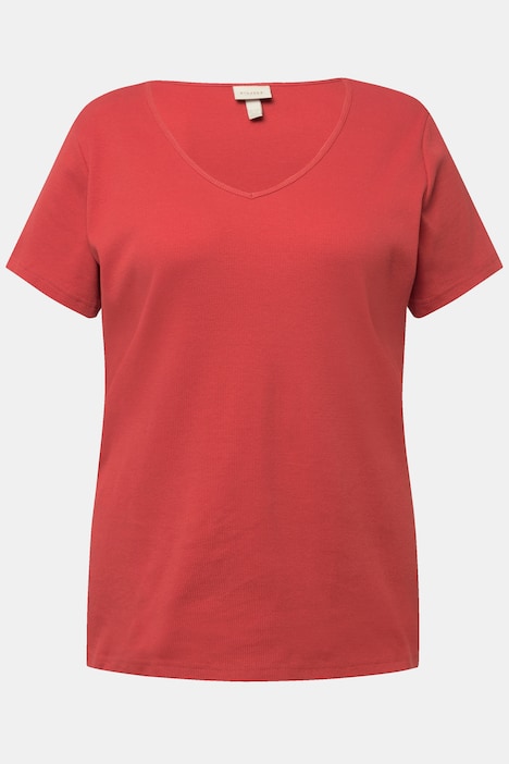 Rippshirt, Slim, V-Ausschnitt, Halbarm, Biobaumwolle