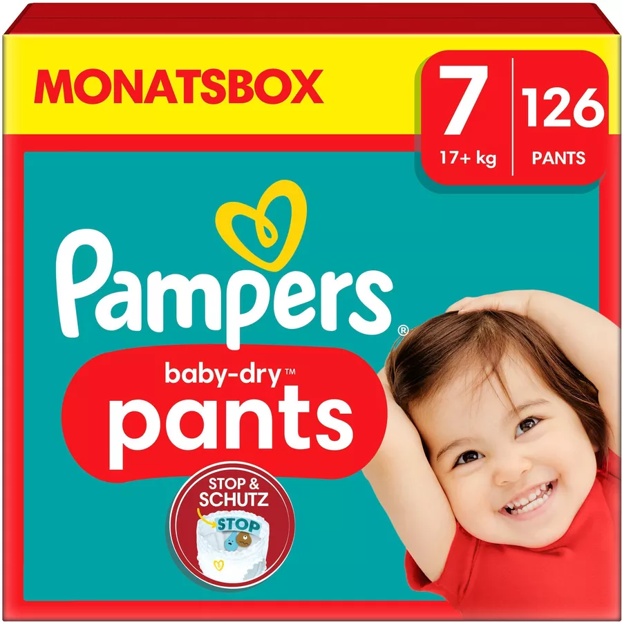 Pampers Baby-Dry Pants, Gr. 7  Extra Large, 17kg+, Monatsbox (1 x 126 Pants)
