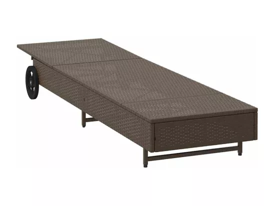 Chaise longue avec roues et coussin marron résine tressée