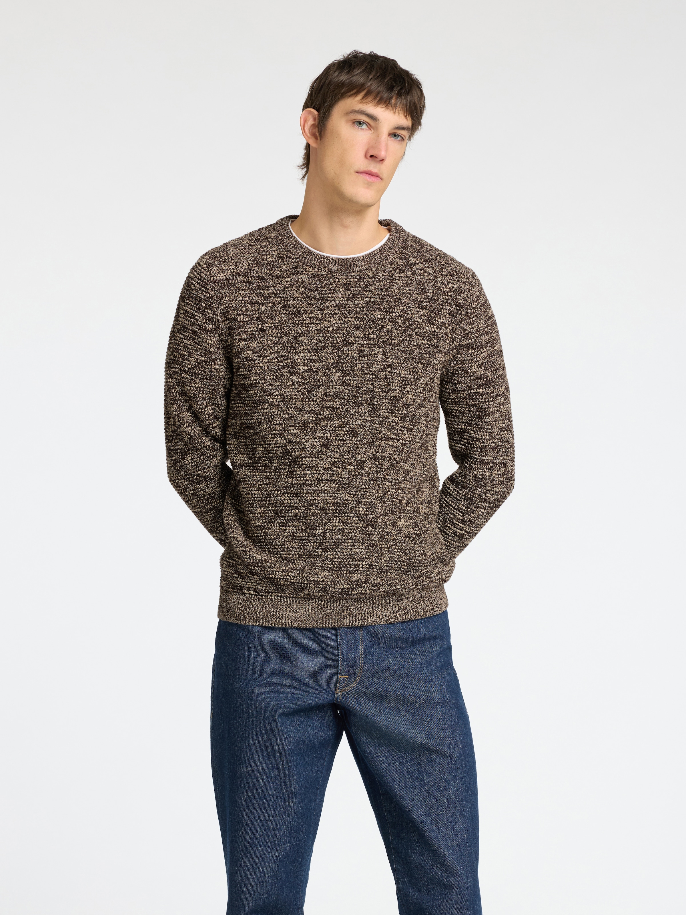 SELECTED HOMME Rundhalspullover »SLHVINCE LS KNIT BUBBLE CREW NECK NOOS«