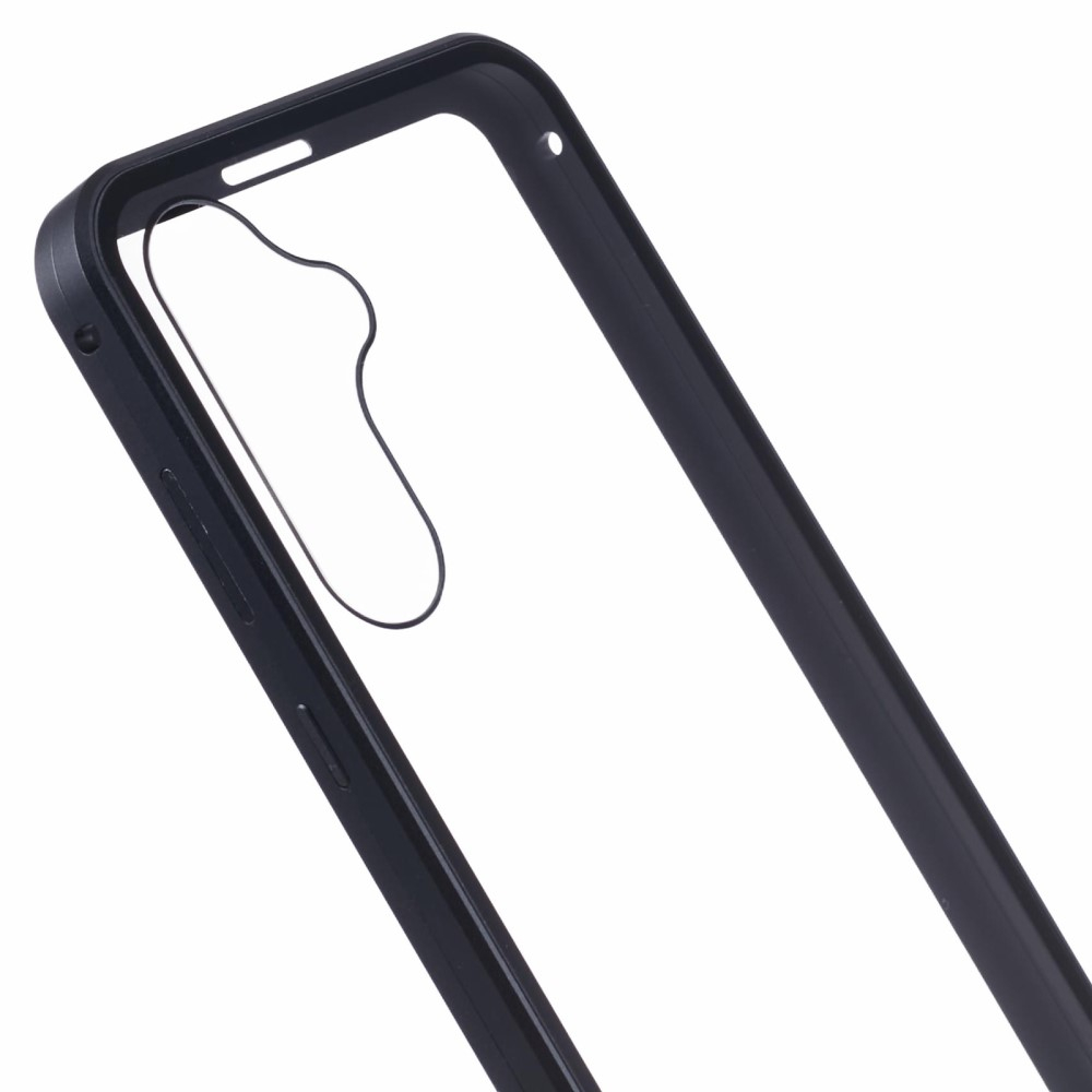Samsung Galaxy A55 Magnetische Alu Schutzhülle mit Panzer Glas Backcover   Displayschutz (Magnet-Technologie) - Schwarz