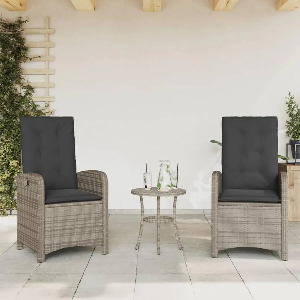 vidaXL - Verstelbare tuinstoelen - Kussens - Grijs - Poly rattan - 2 stuks