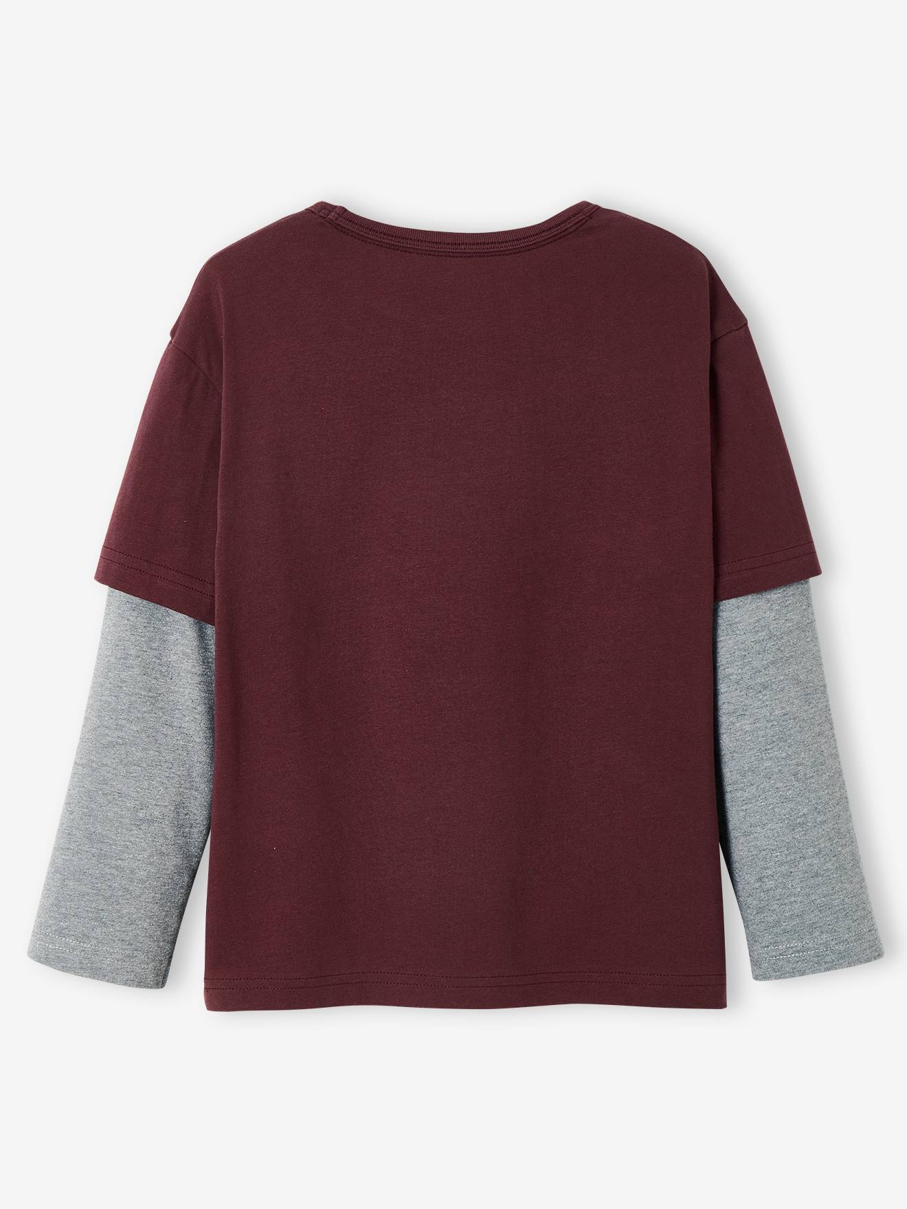 Camiseta 2 em 1, lisa, azul-escura, com estampas de menino.