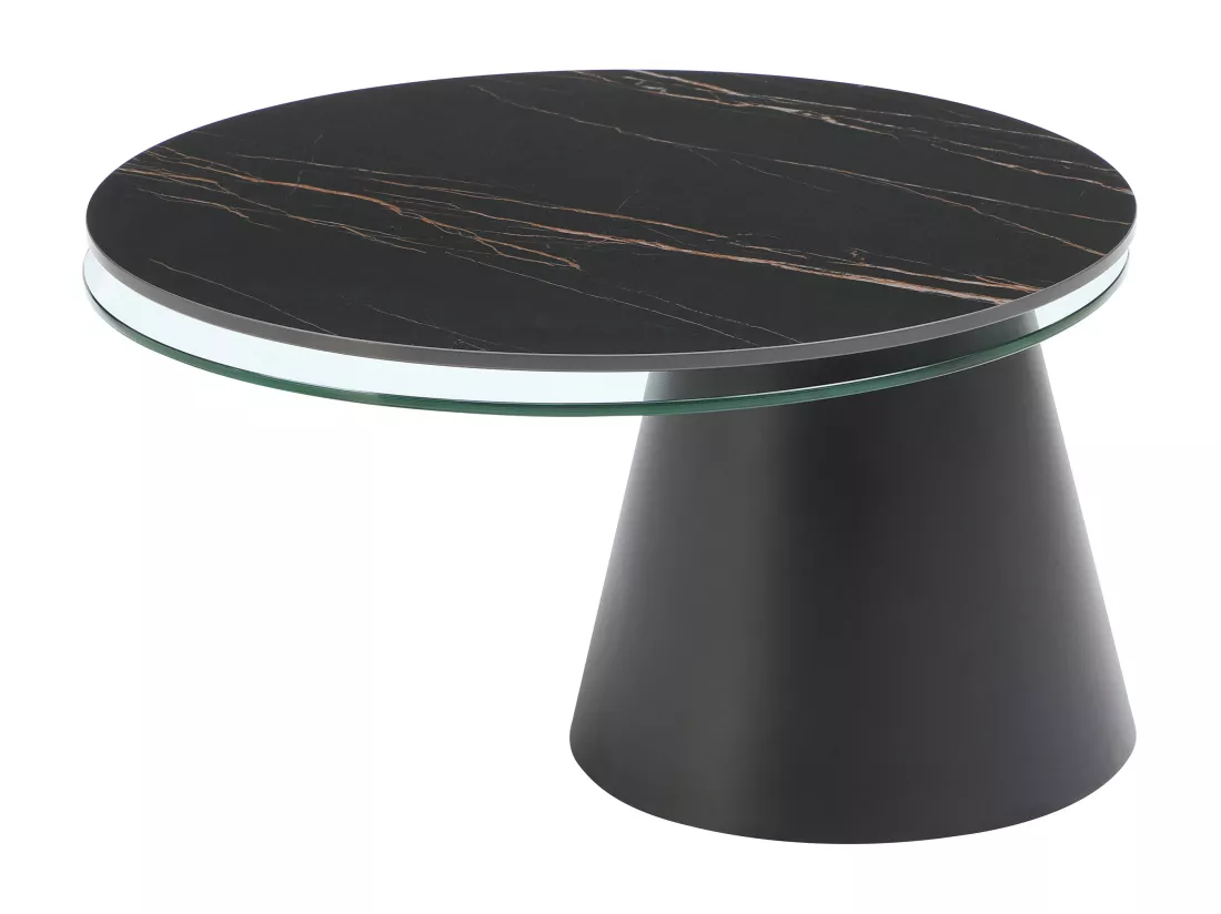 Table basse avec plateaux pivotants en céramique, verre trempé et métal - Effet marbre noir - NACESIA de Maison Céphy