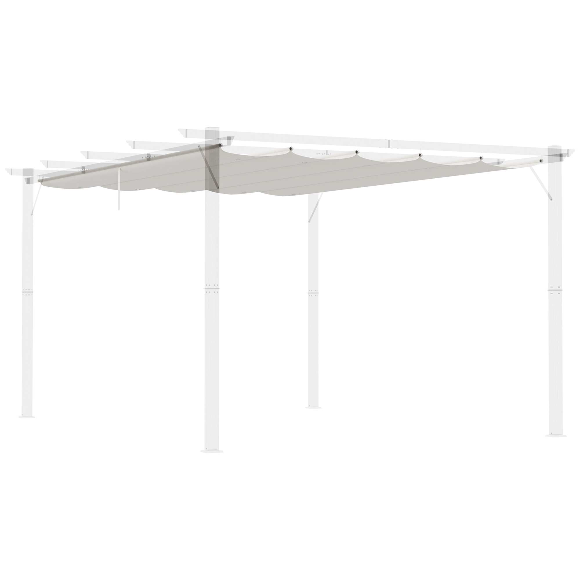 Cobertura retrátil Outsunny para pérgola, 3,5 x 2,5 m, para guarda-sol, toldo de tecido para gazebo de jardim com 10 orifícios de drenagem, cor creme.