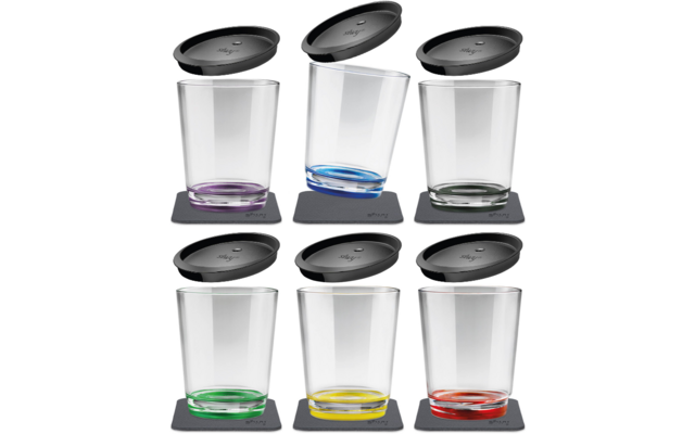 Silwy Magnet-Kunststoff Becher-Set inkl. Deckel und Metallischem Gel-Untersetzer 6 Stk. (250 ml)