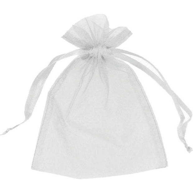 Amberblokje organza zakje 10x15cm wit/zilver