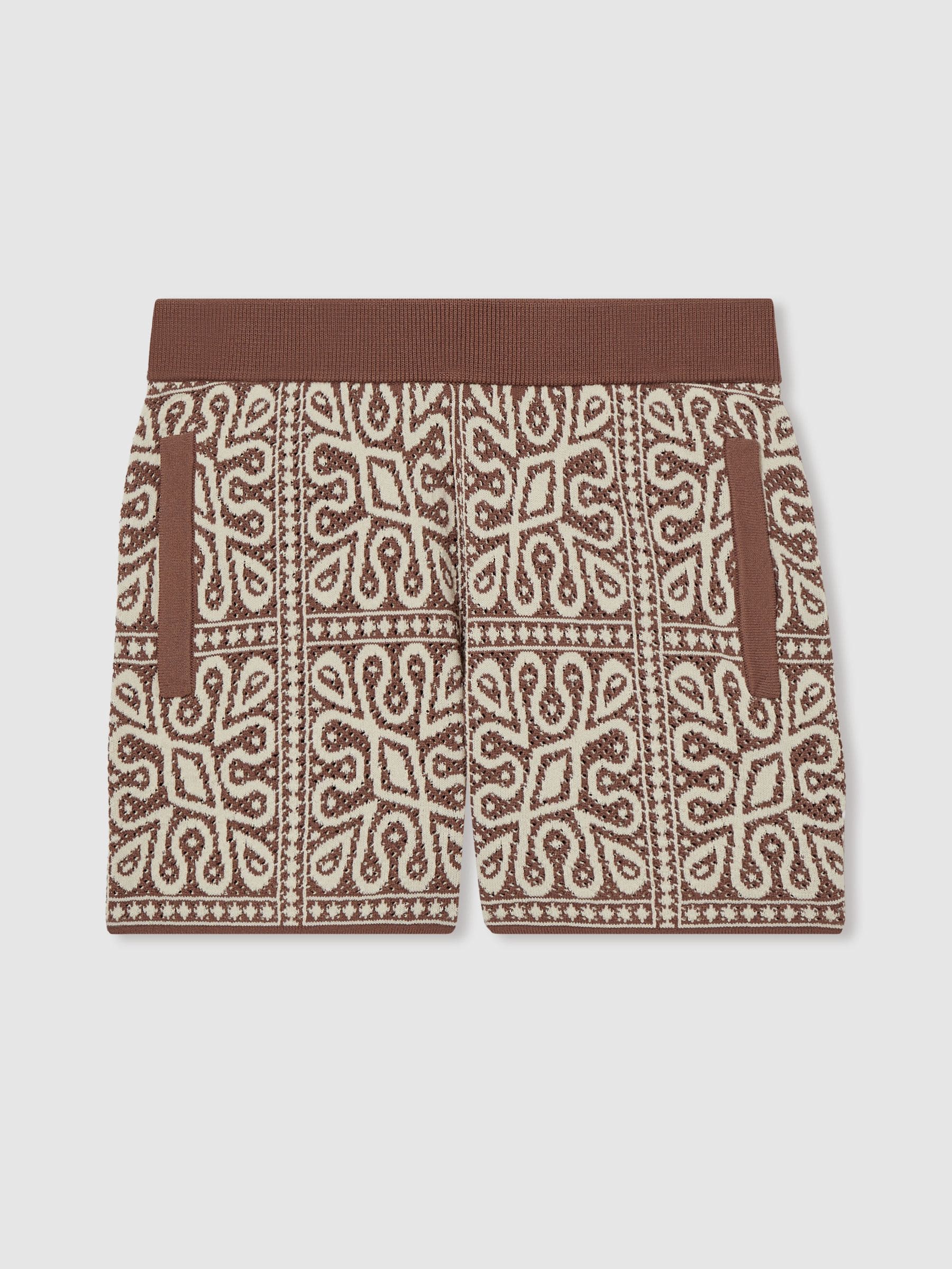 Bruin/gebroken wit - Reiss Redhill gebreide shorts met Tile patroon