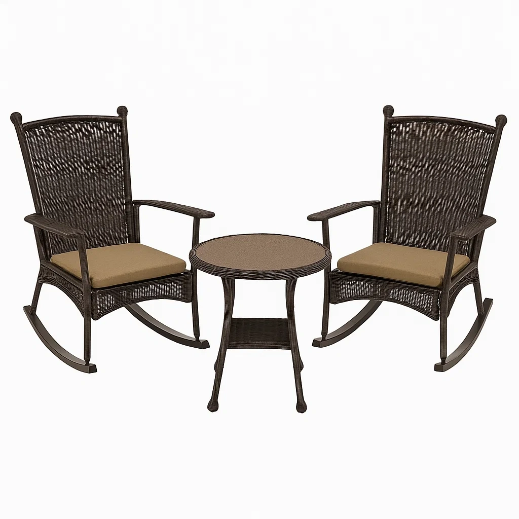 Ensemble de mobilier de jardin en rotin avec fauteuils à bascule et table
