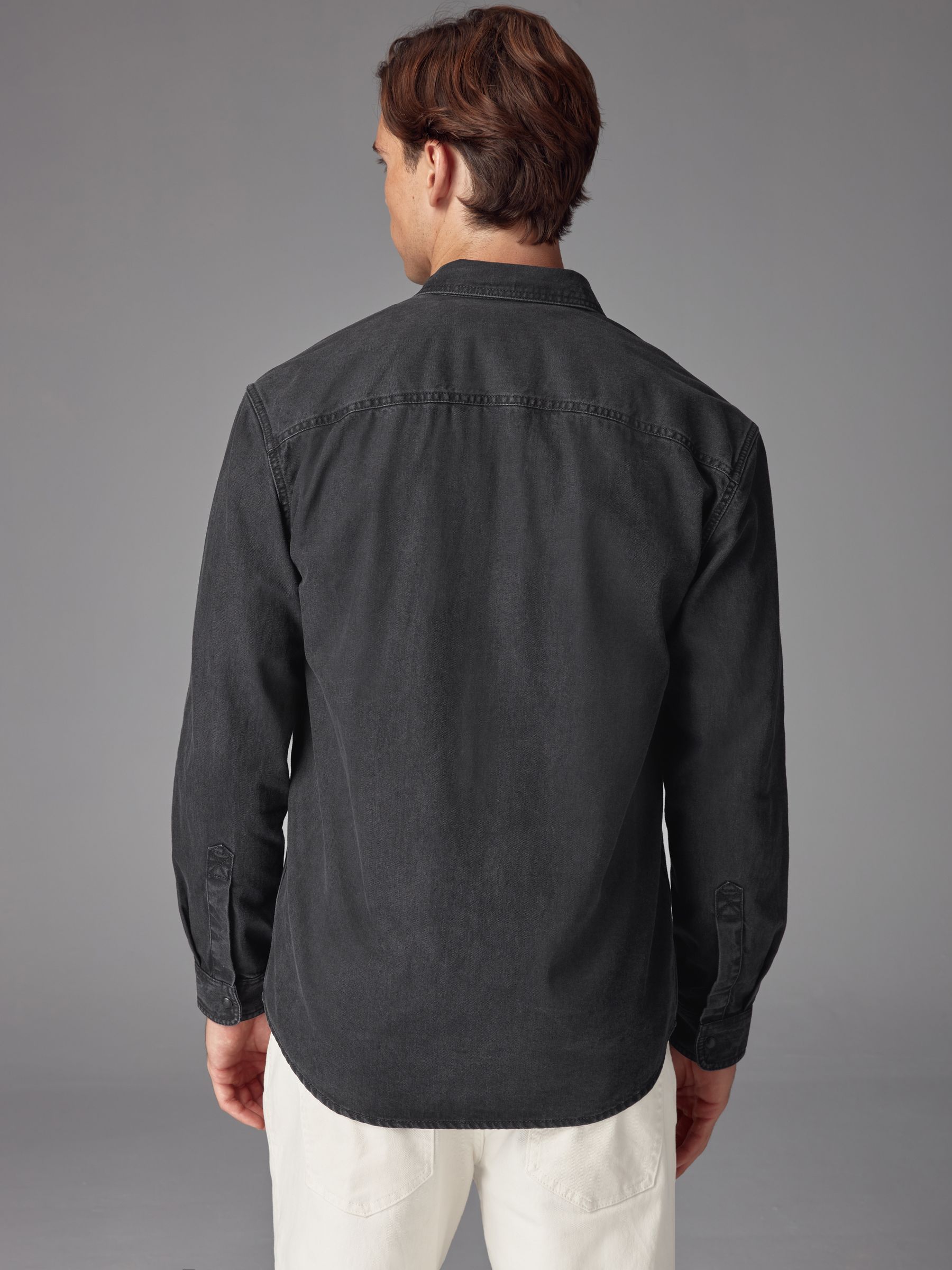 Zwart - Denim Western 100% Cotton Long Sleeve Shirt