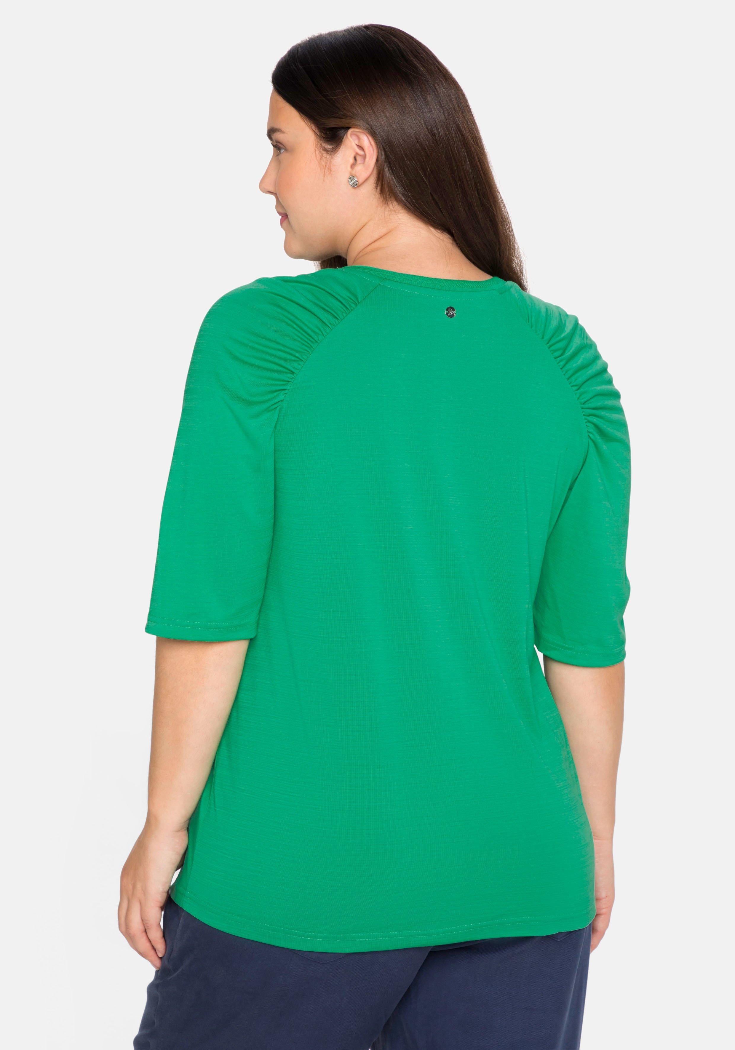 Shirt mit gerafften Raglanärmeln und Rundhalsausschnitt