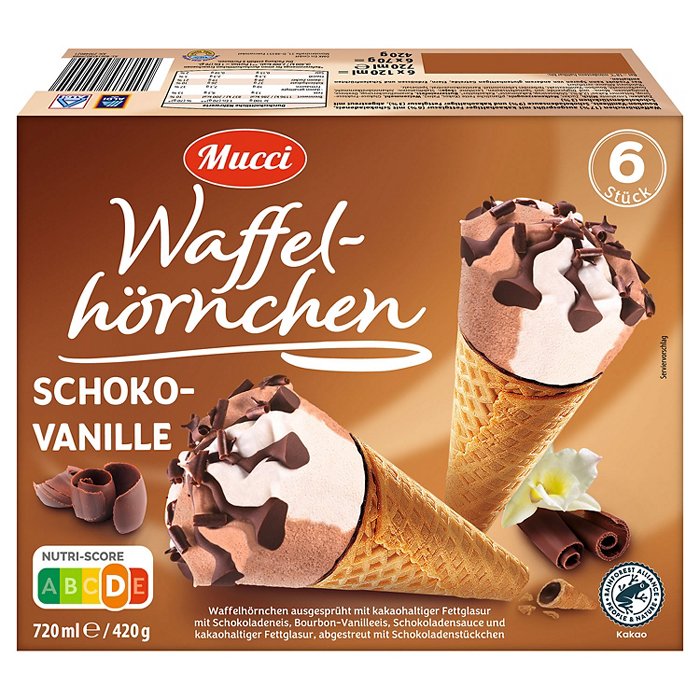 MUCCI Waffelhörnchen 720 ml, Schoko-Vanille