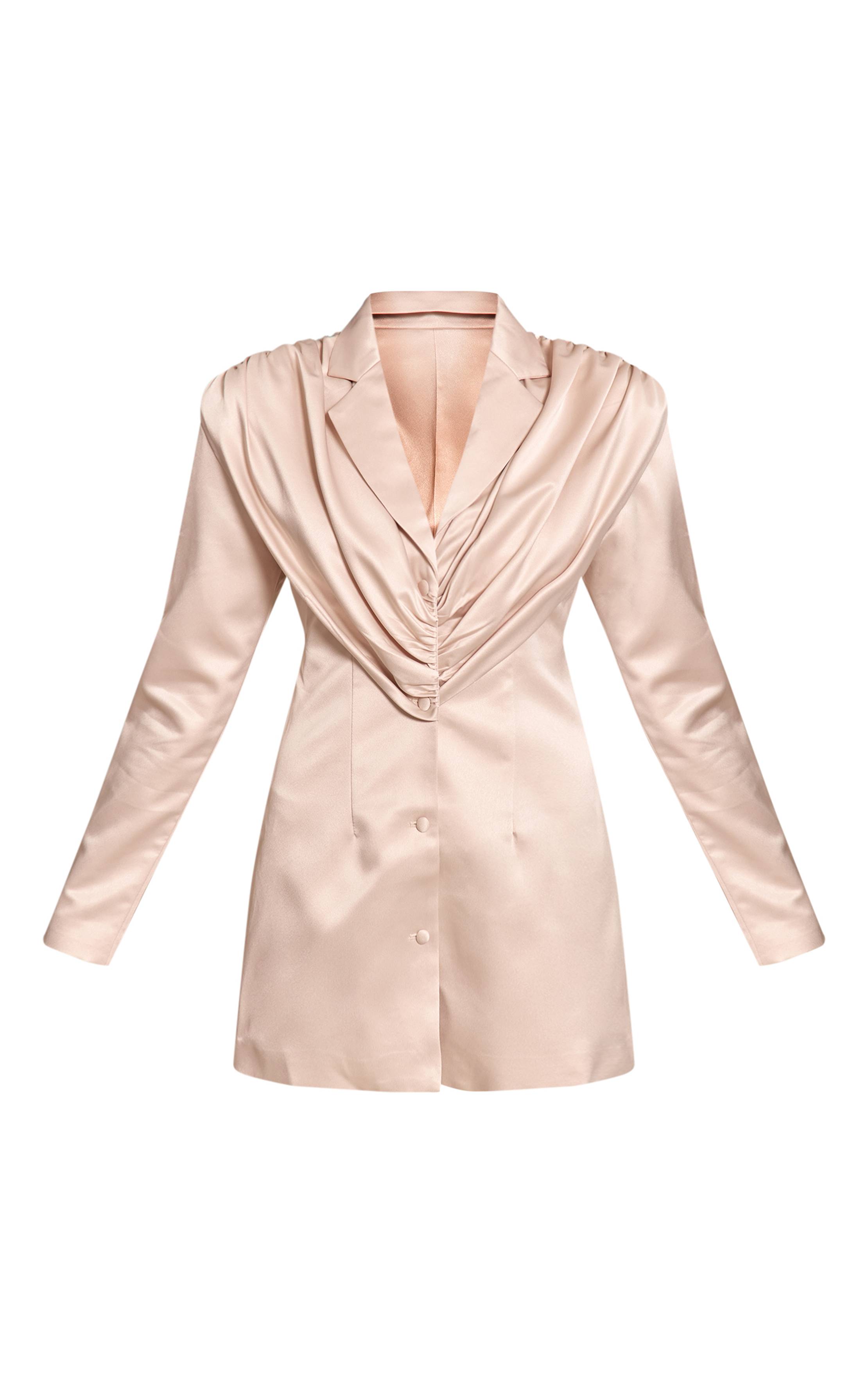 Champagne Robe Blazer Plissée En Satin Champagne