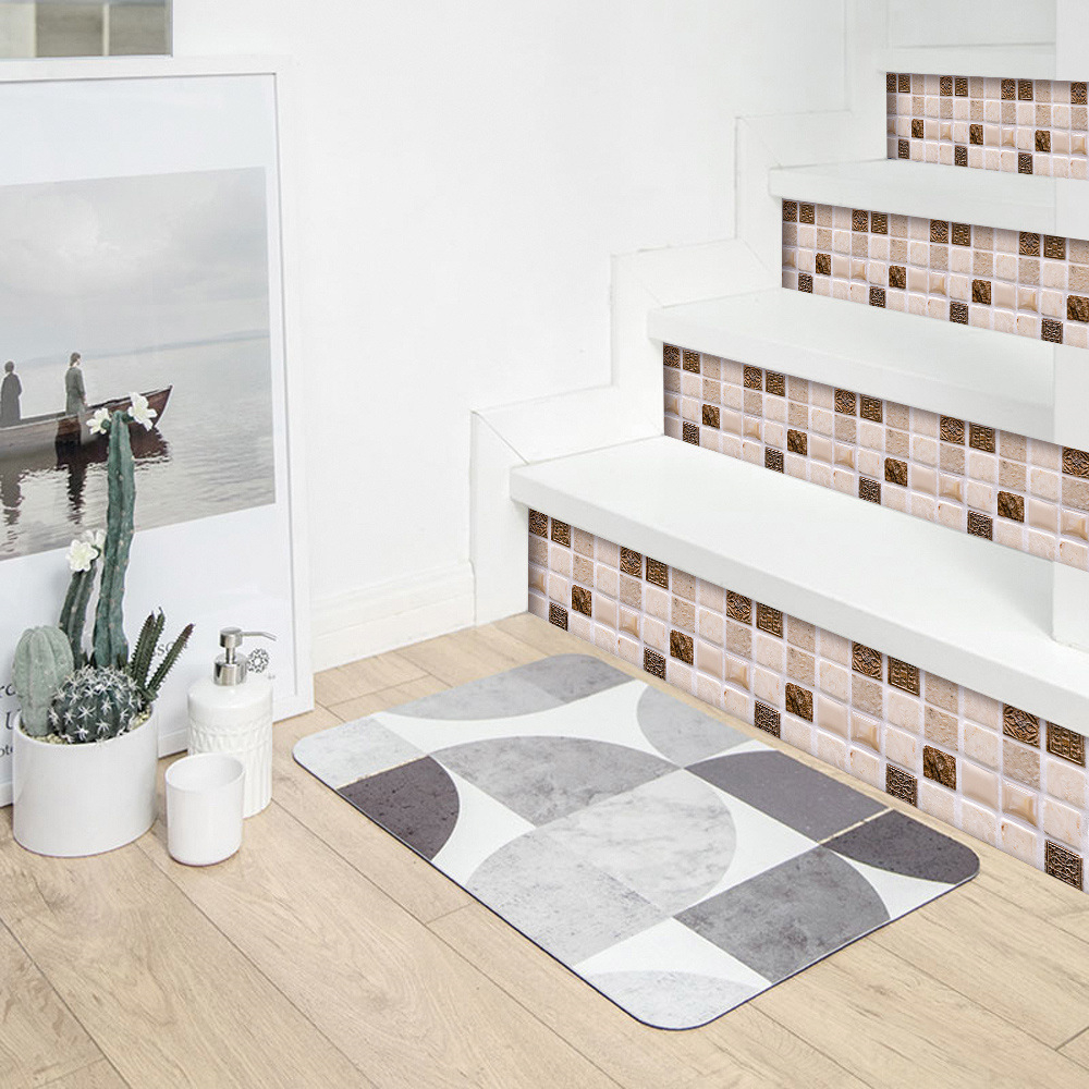 (10er Set) 10x10cm Mosaik Sticker Selbstklebende Deko Kacheln für Küche / Badezimmer - Beige / Bronze