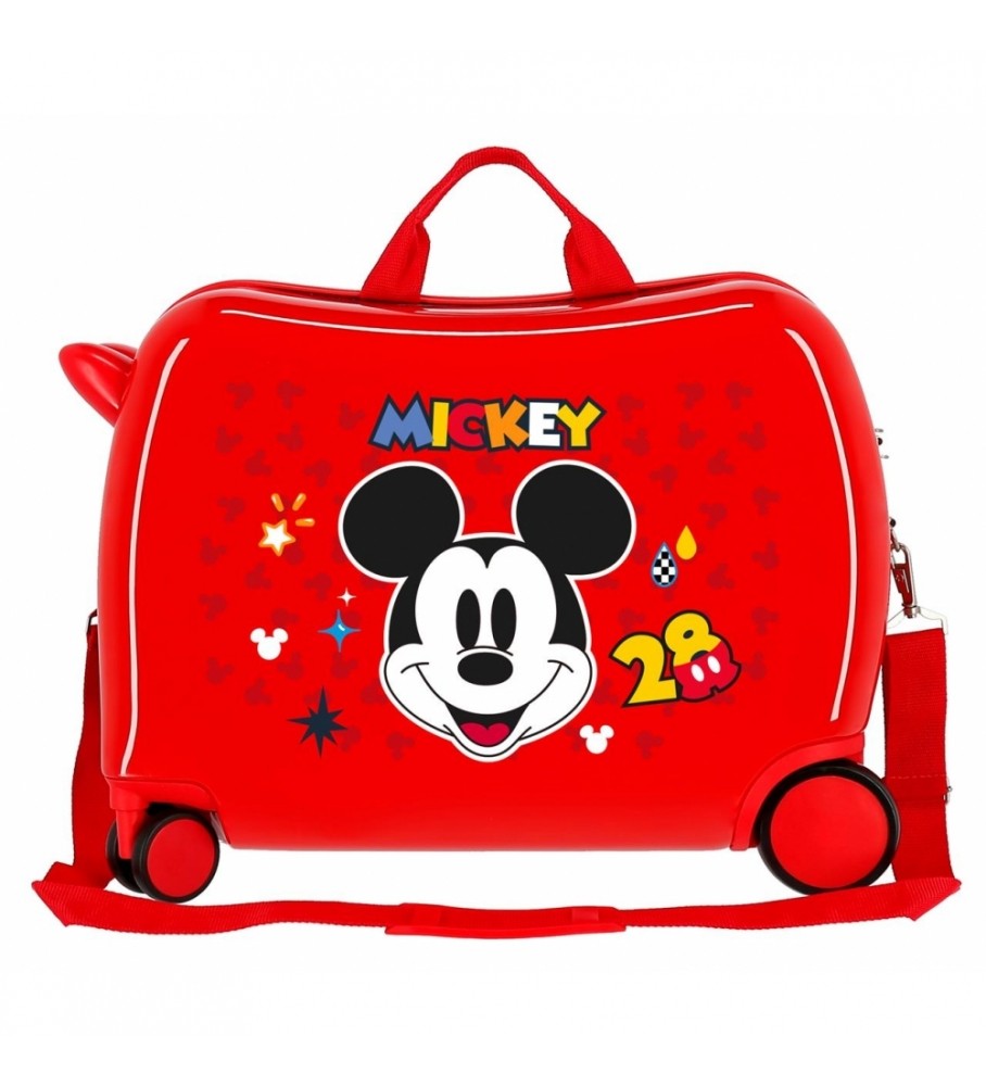Mala infantil multidirecional com 2 rodas Mickey Mouse Get Moving da Disney - Vermelha - 38x50x20cm -