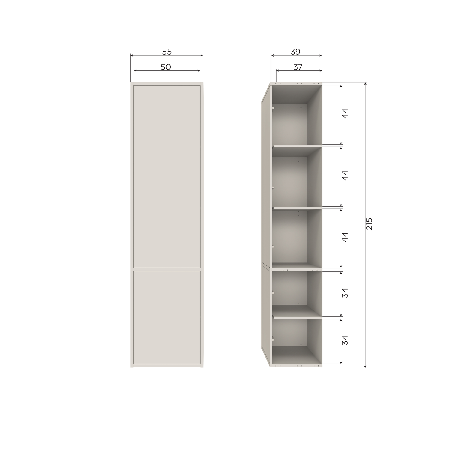 WOOOD Meggy Smalle Opbergkast - Grenen hout - Dust |Grijs - 215x55x40