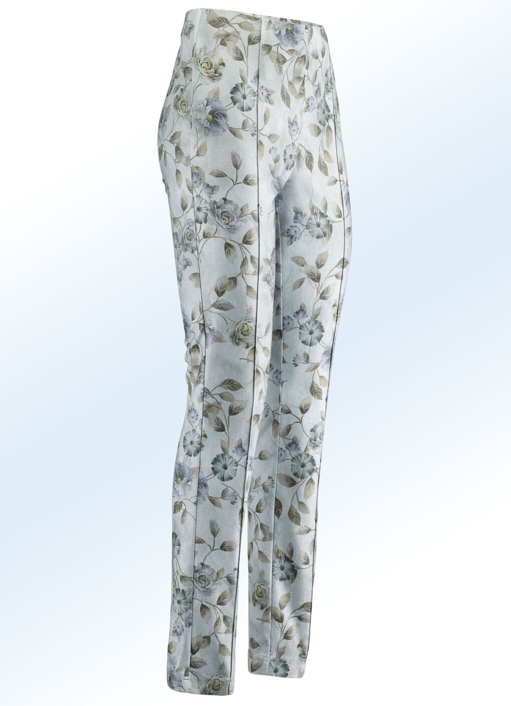 Hose mit farbharmonischer Floraldessinierung