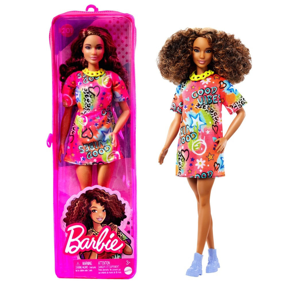 Barbie Fashionistas Puppe 201 im Graffiti-Print-Hemdkleid