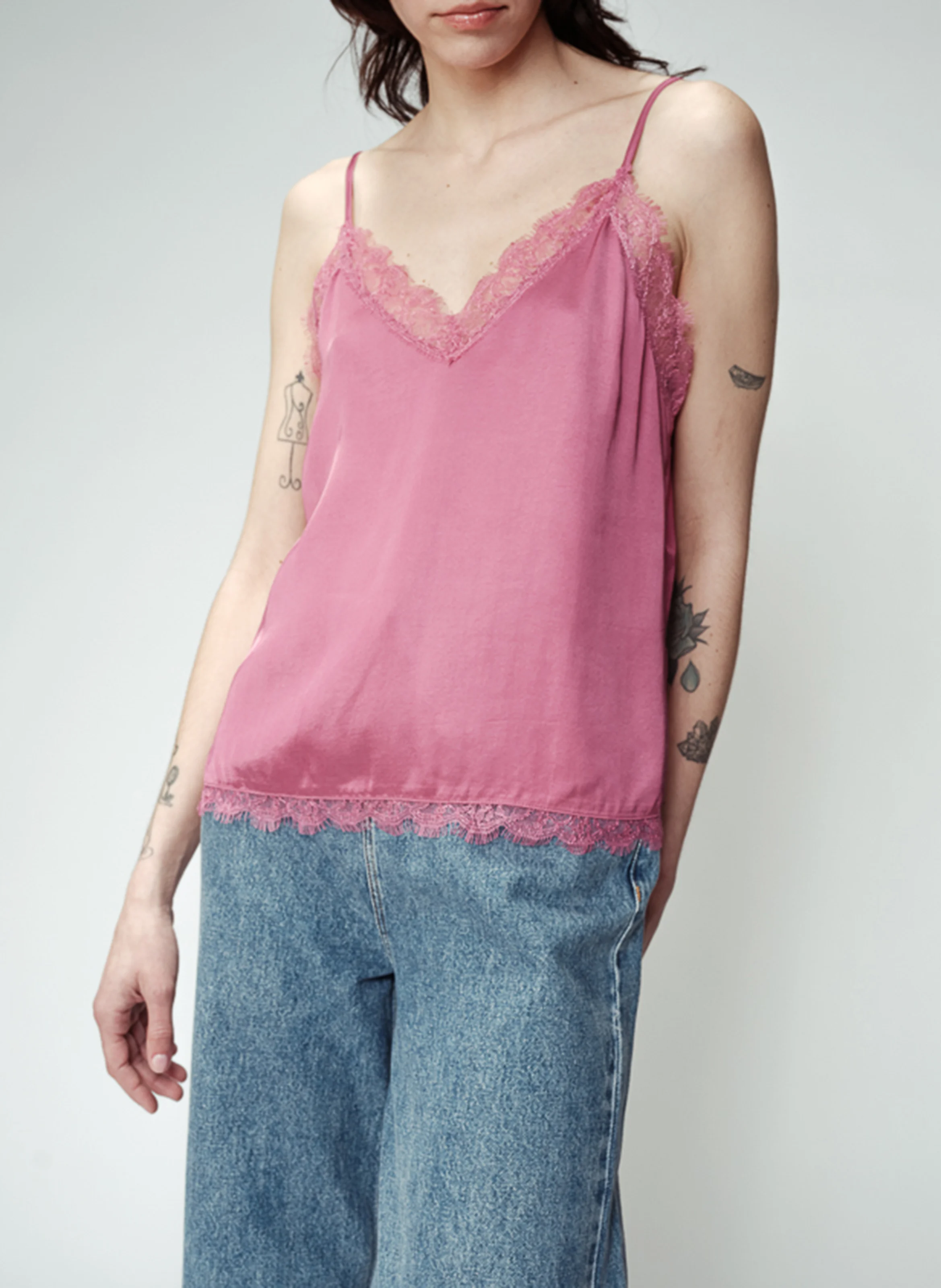 OMBRE - Caraco col V droit satiné | Rose
