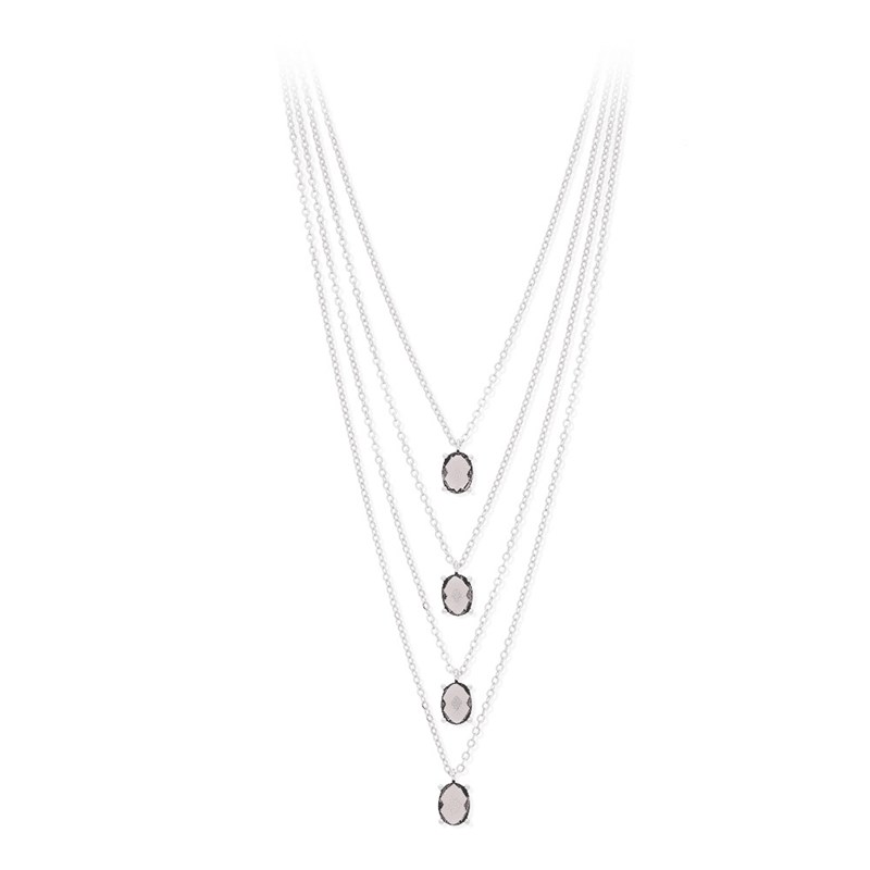 Collier Argent Rhodié Multi Rangs Pierres Rose Poudrée