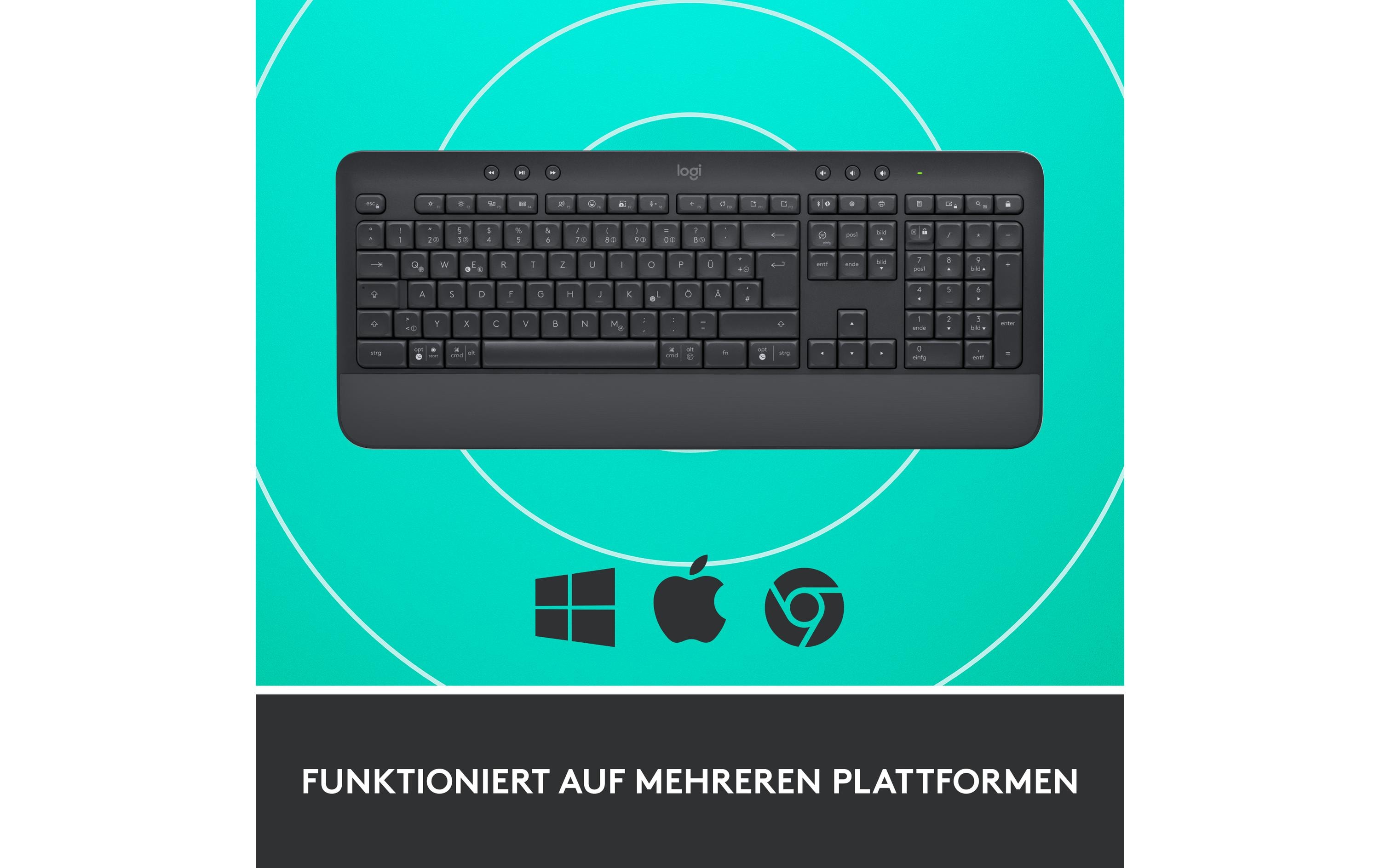 Tastatur Signature K650 GraphiteKabellose Komfort-Tastatur mit integrierter Soft-Touch-Handballenauflage