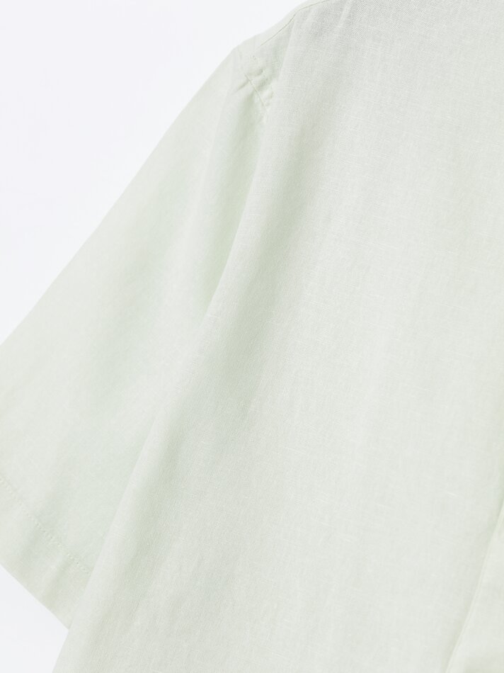 Camisa de manga curta em algodão e linho - Verde Pastel