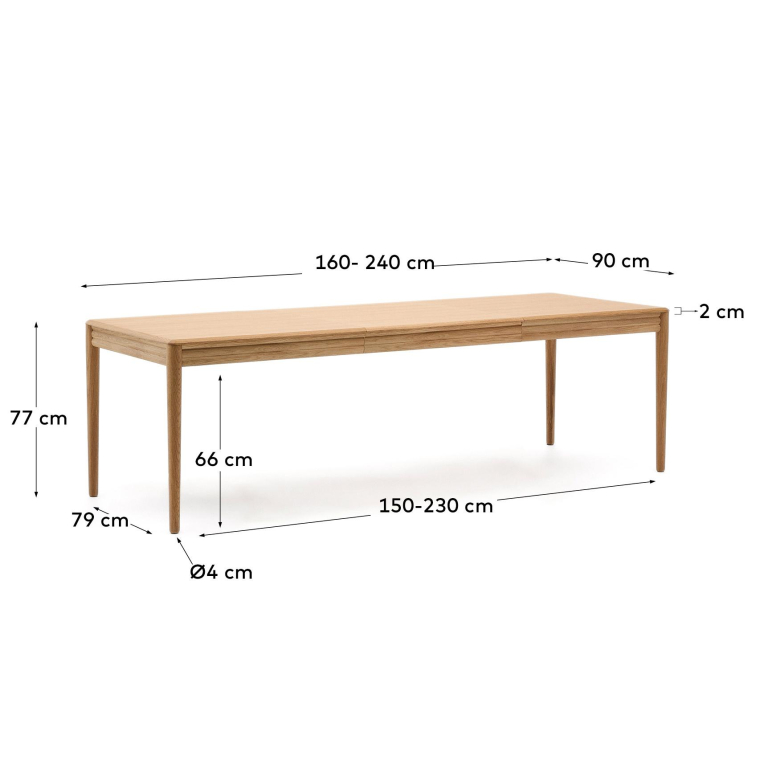 Kave Home Lenon uitschuifbare tafel 160/200x90 naturel
