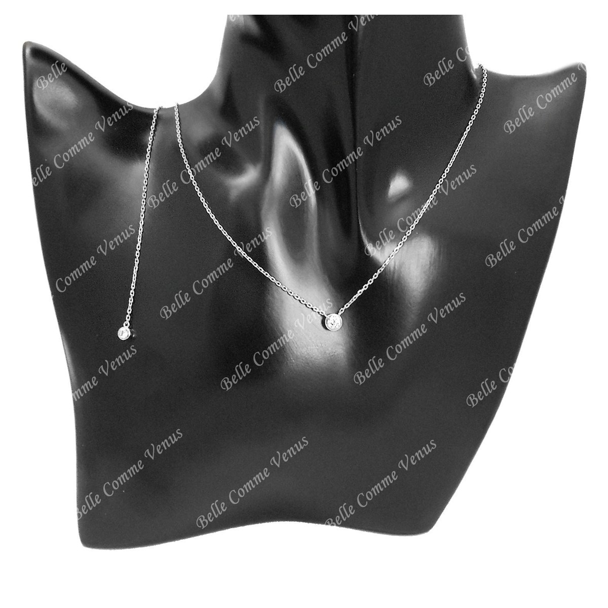 Collier Chaîne de dos oxyde de zirconium pendant clos Argent 925 Rhodié