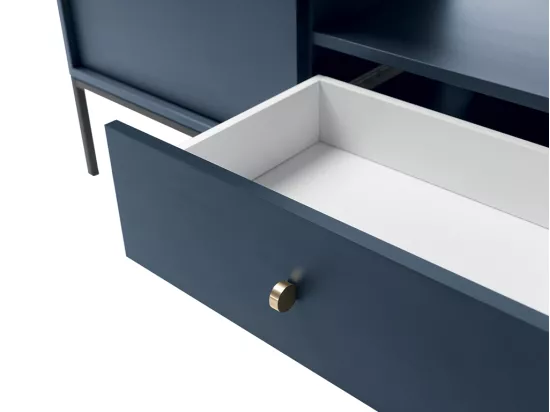 Meuble TV - 2 portes, 1 tiroir et 1 niche - Bleu - BOGDAN